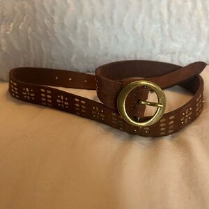 BNWT Brown Suede Leather Lucky Brand Belt with Gold embelishments size S